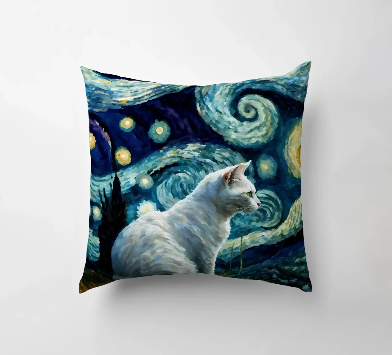 gatto vangogh cuscino da Adrian Patel