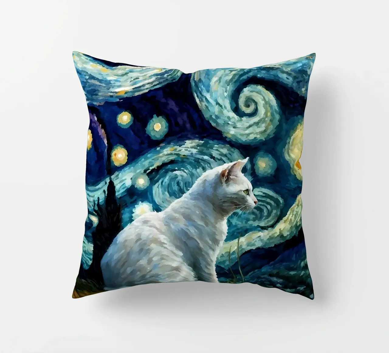 gatto vangogh cuscino da Adrian Patel