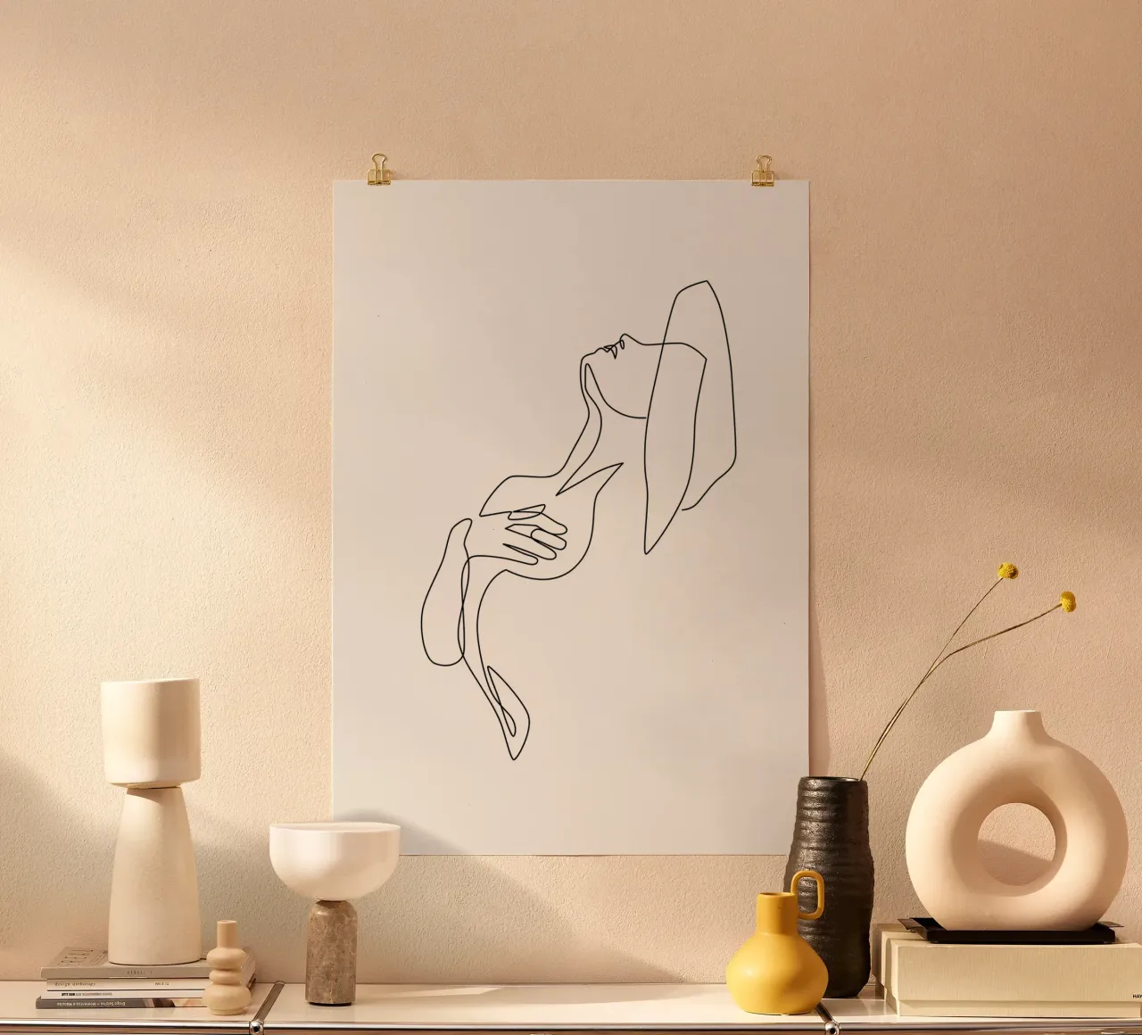 ragazza esotica one line art poster con telaio in legno da Aiden Garcia