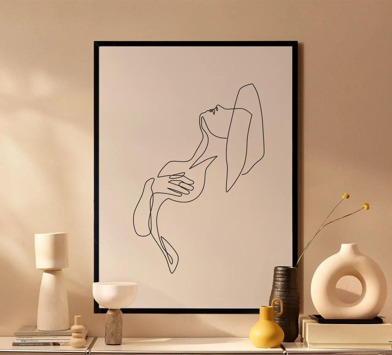 ragazza esotica one line art poster con telaio in legno da Aiden Garcia