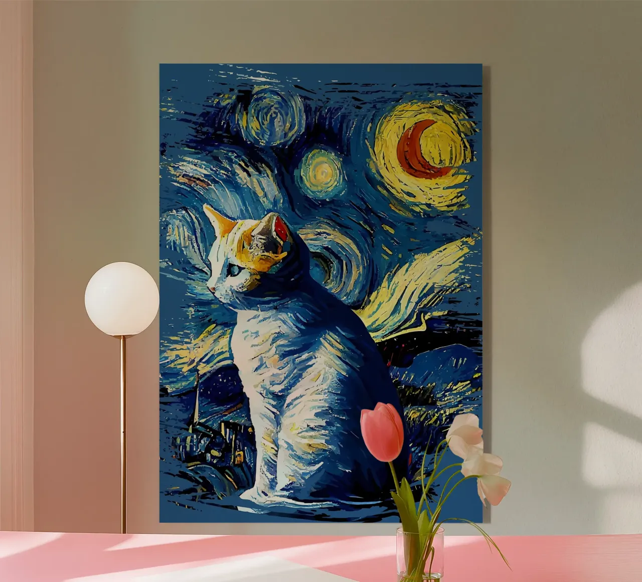 Starry Night Cat acrylic glass by Adrian Patel