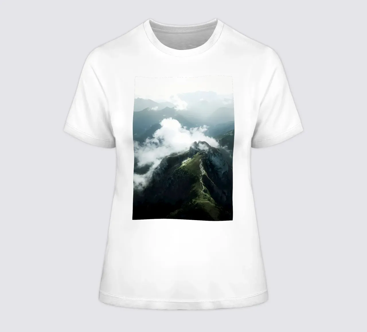 Mountain with clouds women's fitted t-shirt by Matthew Katz