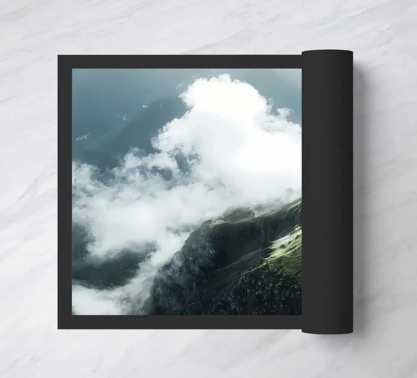 Mountain with clouds doormat by Matthew Katz