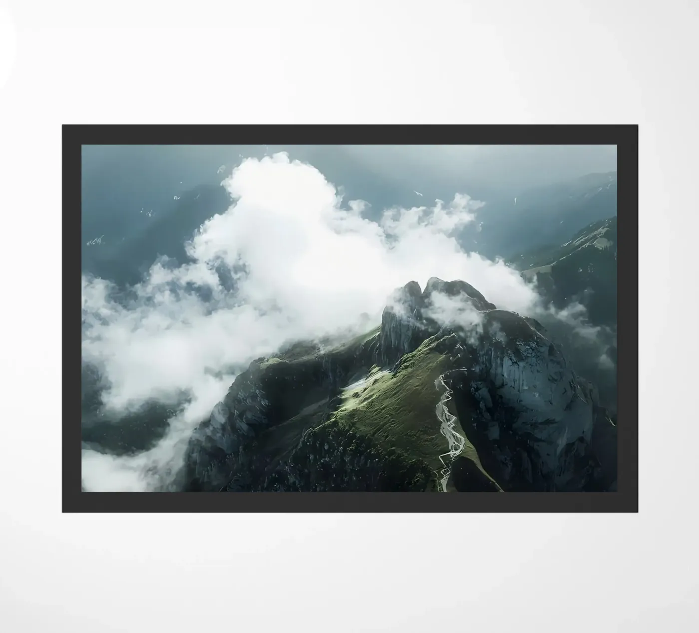 Mountain with clouds doormat by Matthew Katz