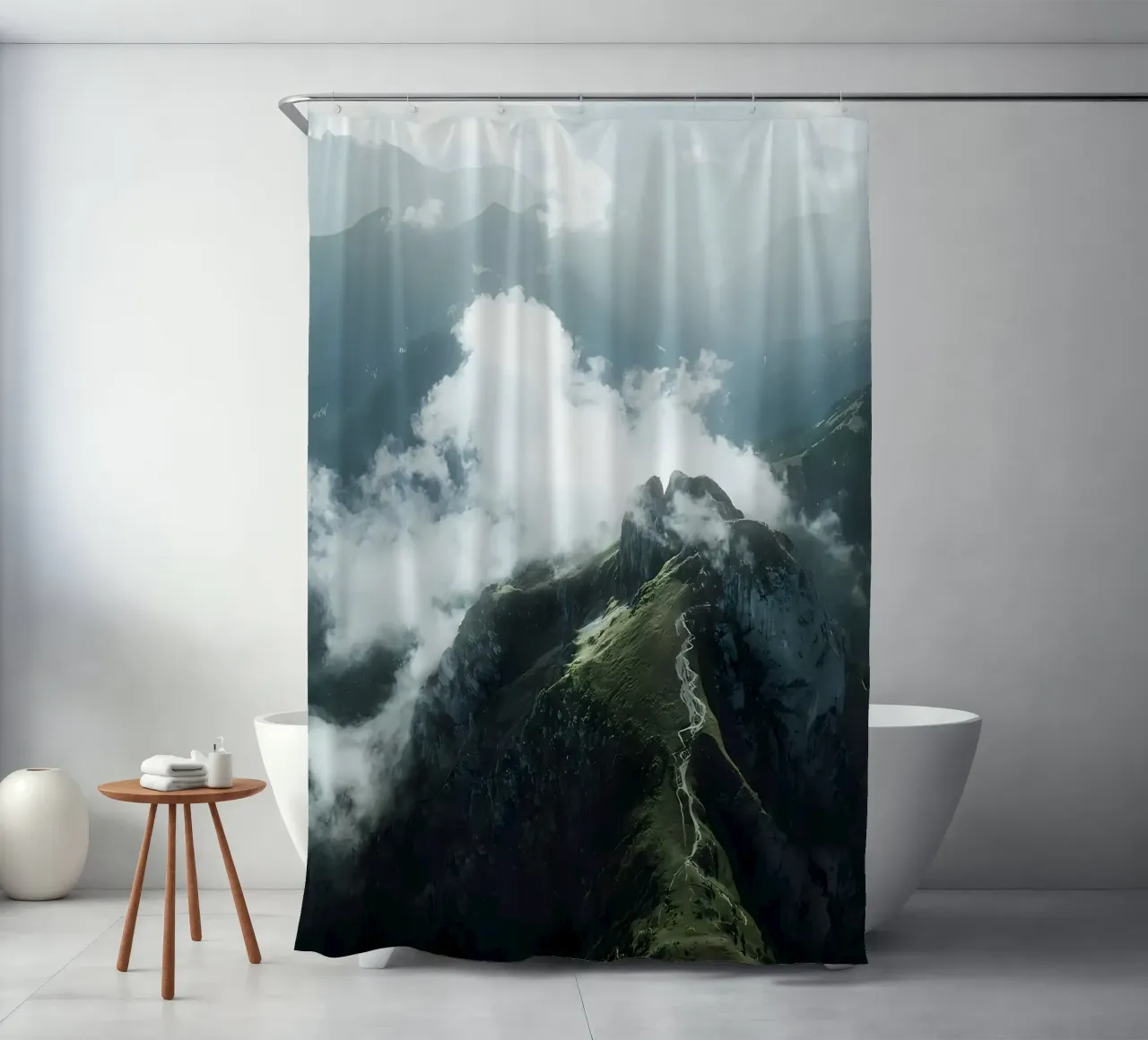 Mountain with clouds shower curtain by Matthew Katz