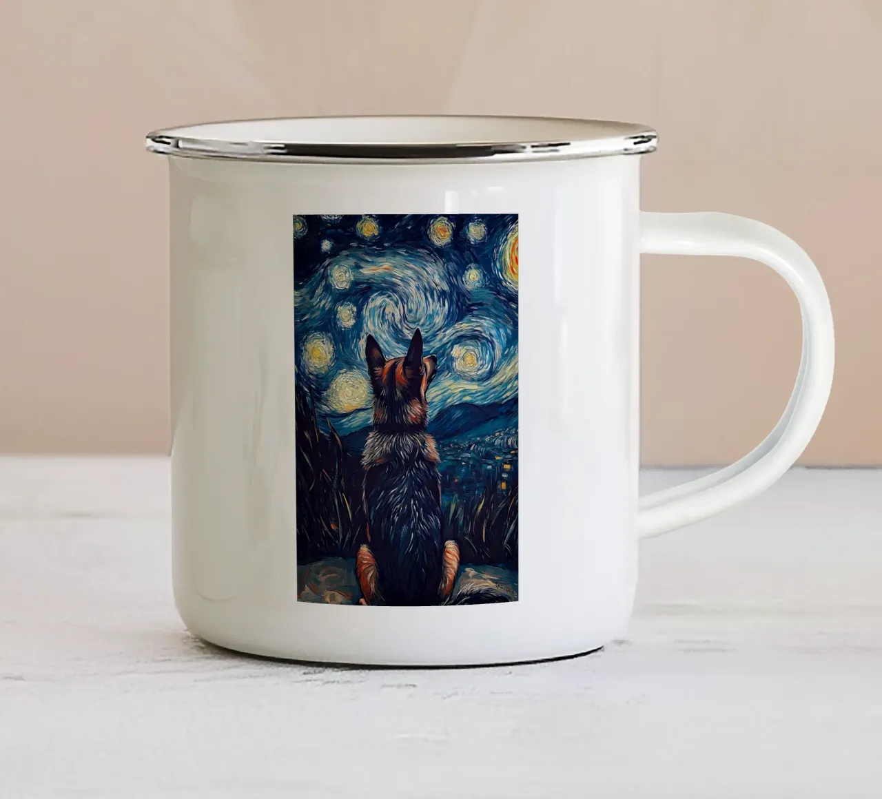 Cane sotto la notte stellata tazza in smalto da Adrian Patel