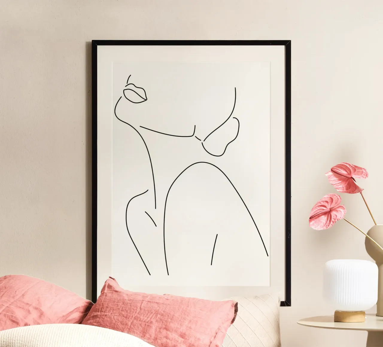 Una linea d'arte donna poster con telaio in alluminio da Aiden Garcia