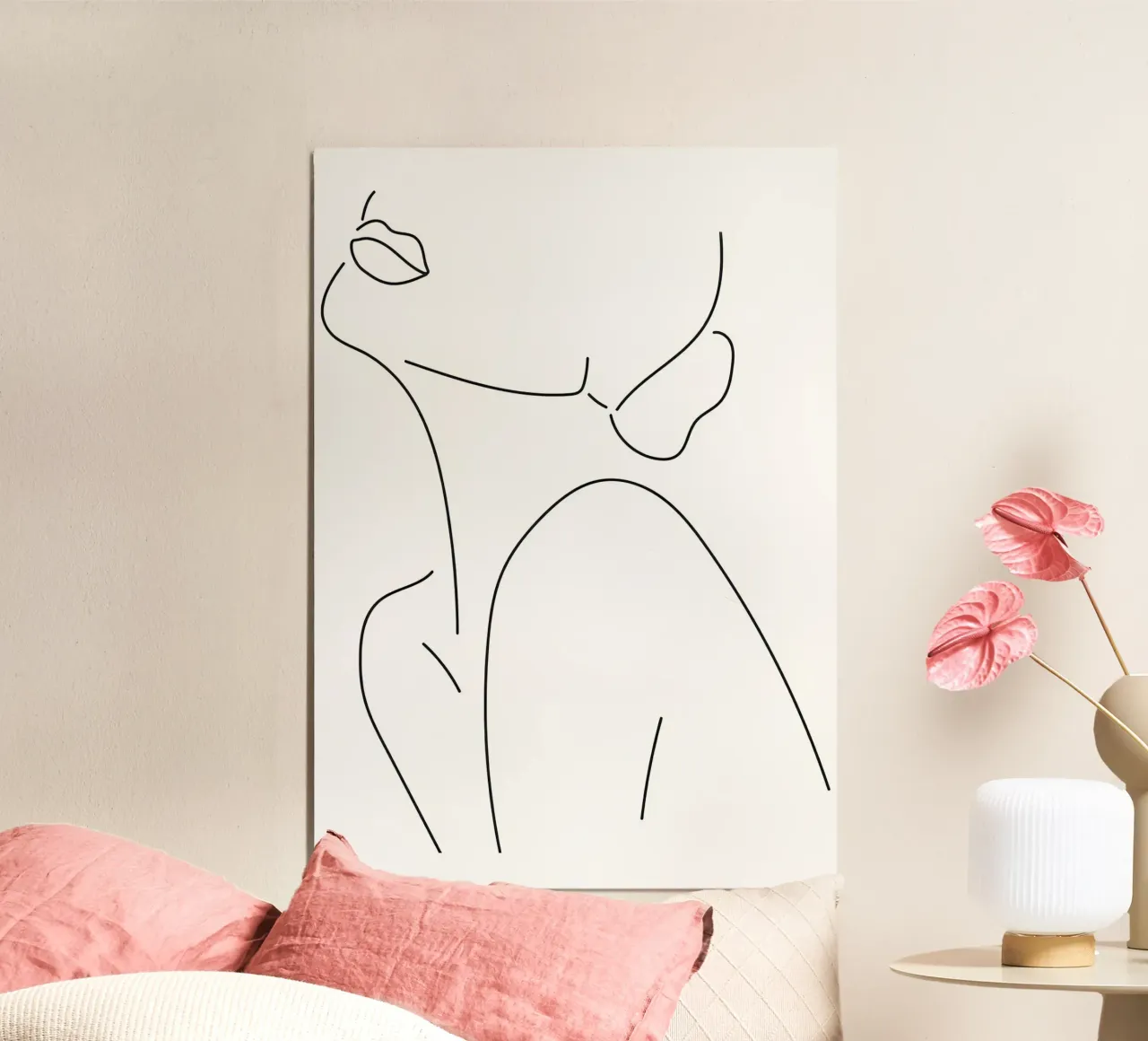 Una linea d'arte donna poster con telaio in alluminio da Aiden Garcia