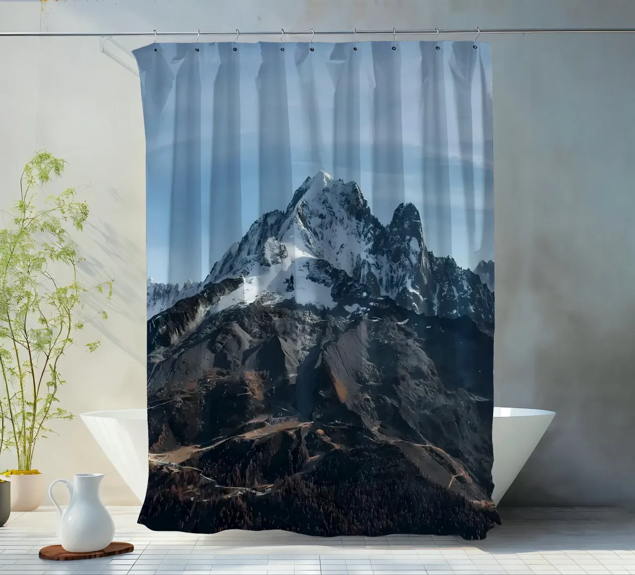 Snowy Mountain Peak in Chamonix Mont-blanc shower curtain by Matthew Katz
