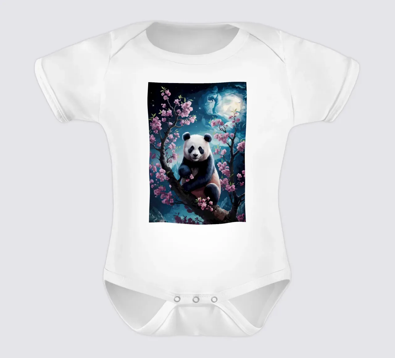 Panda in fiore di ciliegio body neonato maniche corte da Adrian Patel