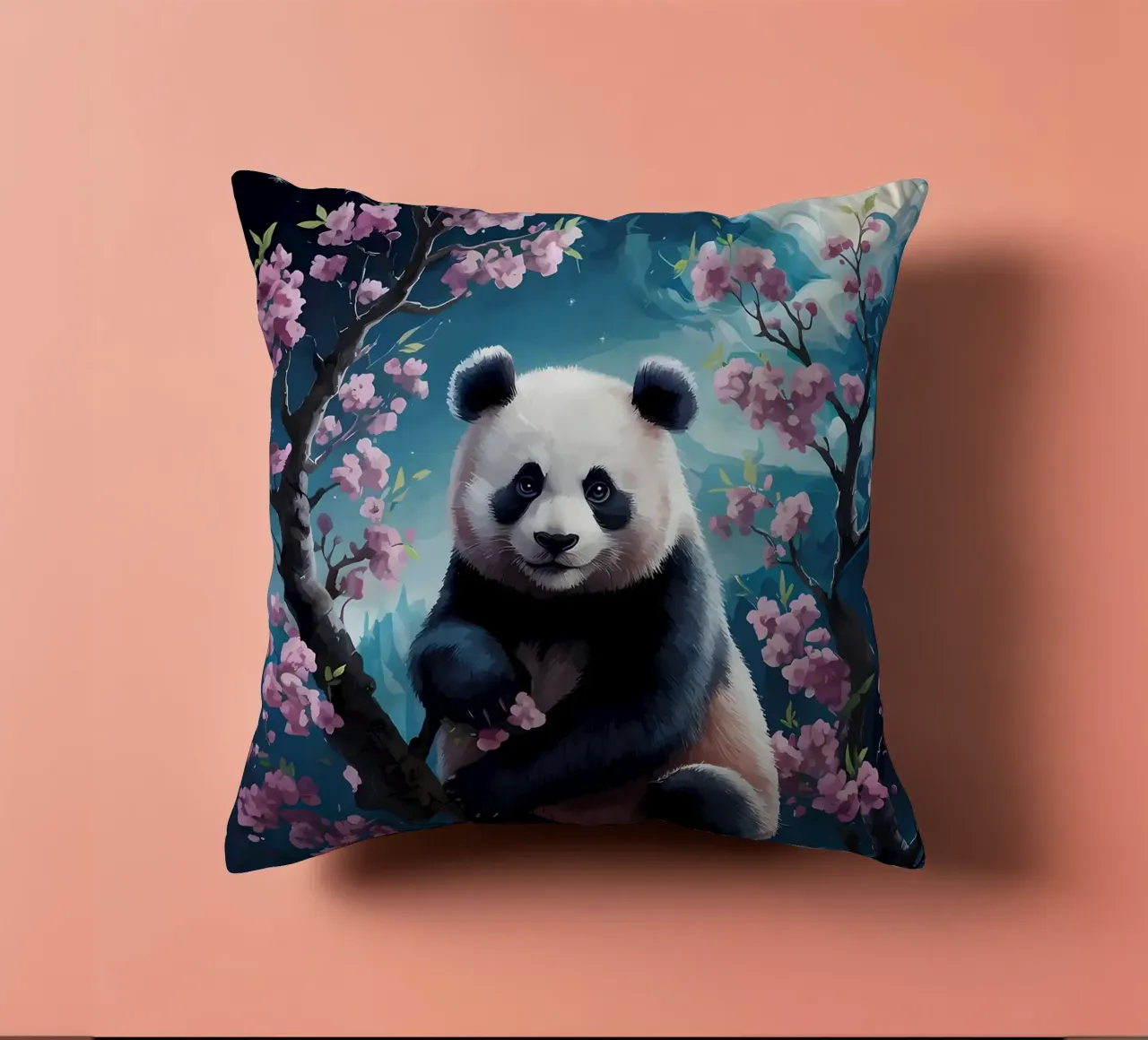 Panda in fiore di ciliegio cuscino da Adrian Patel