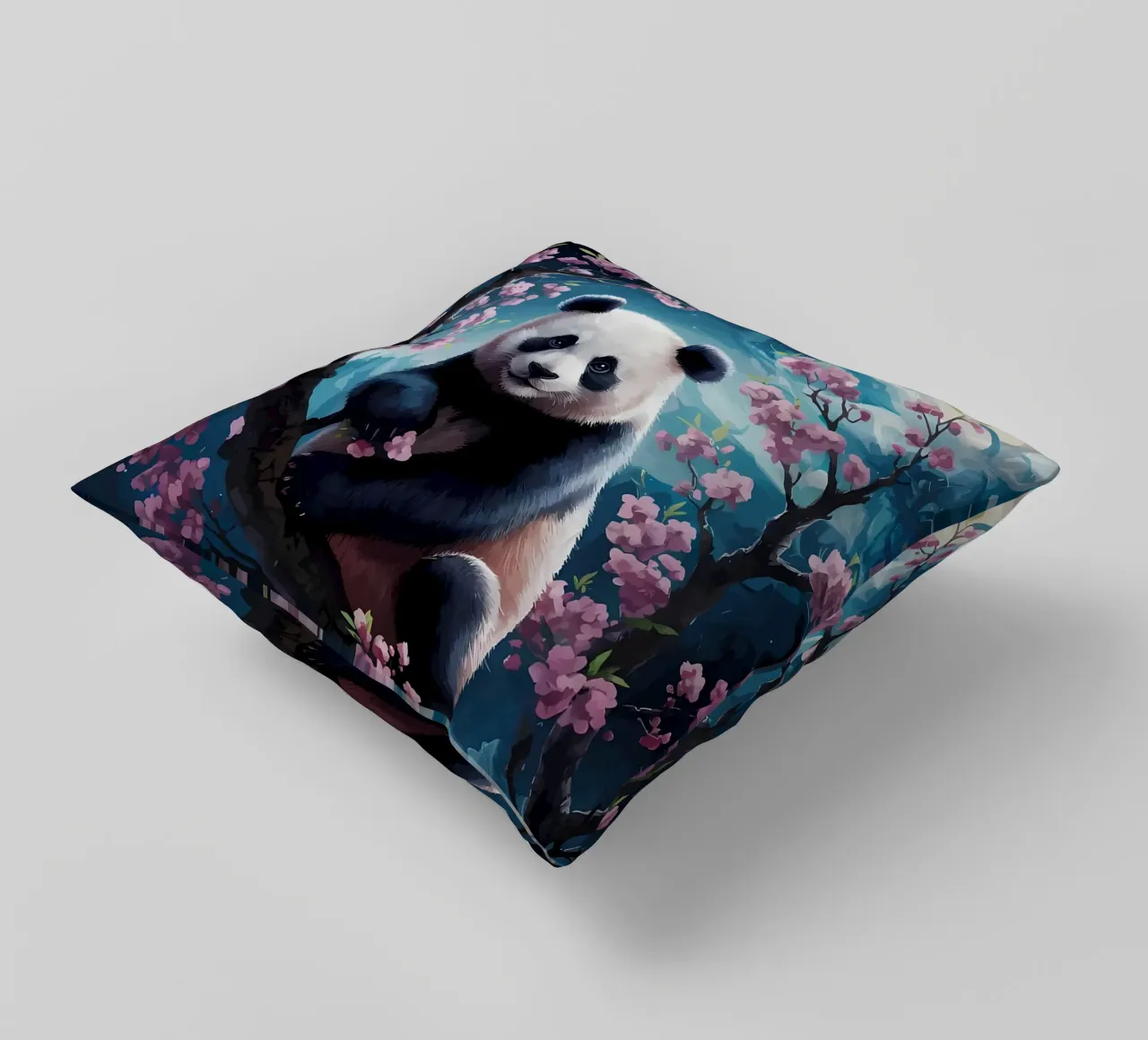 Panda in fiore di ciliegio cuscino da Adrian Patel