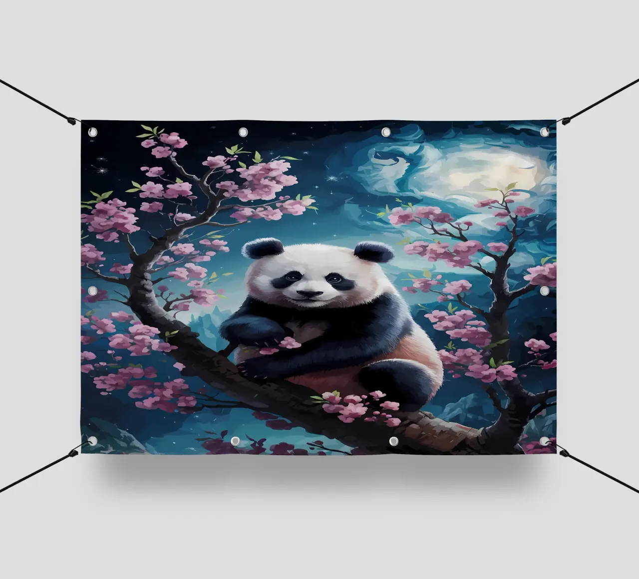 Panda in fiore di ciliegio telo in pvc da Adrian Patel