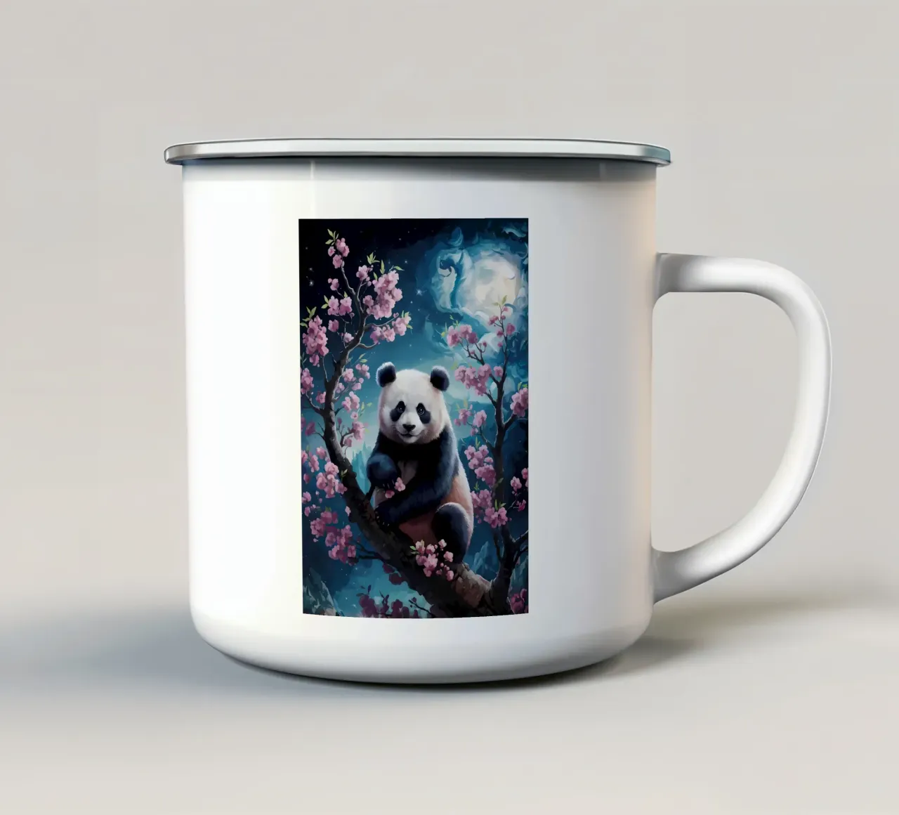 Panda in fiore di ciliegio tazza in smalto da Adrian Patel