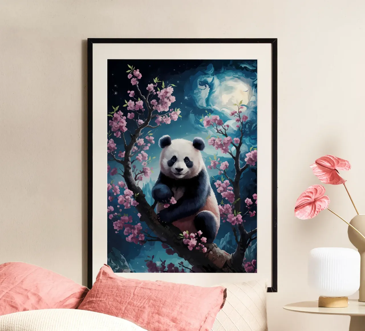 Panda in fiore di ciliegio carta hahnemühle da Adrian Patel