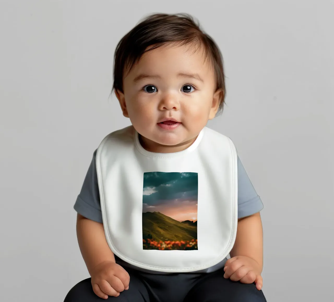 Sunset in the alps baby bib by Matthew Katz