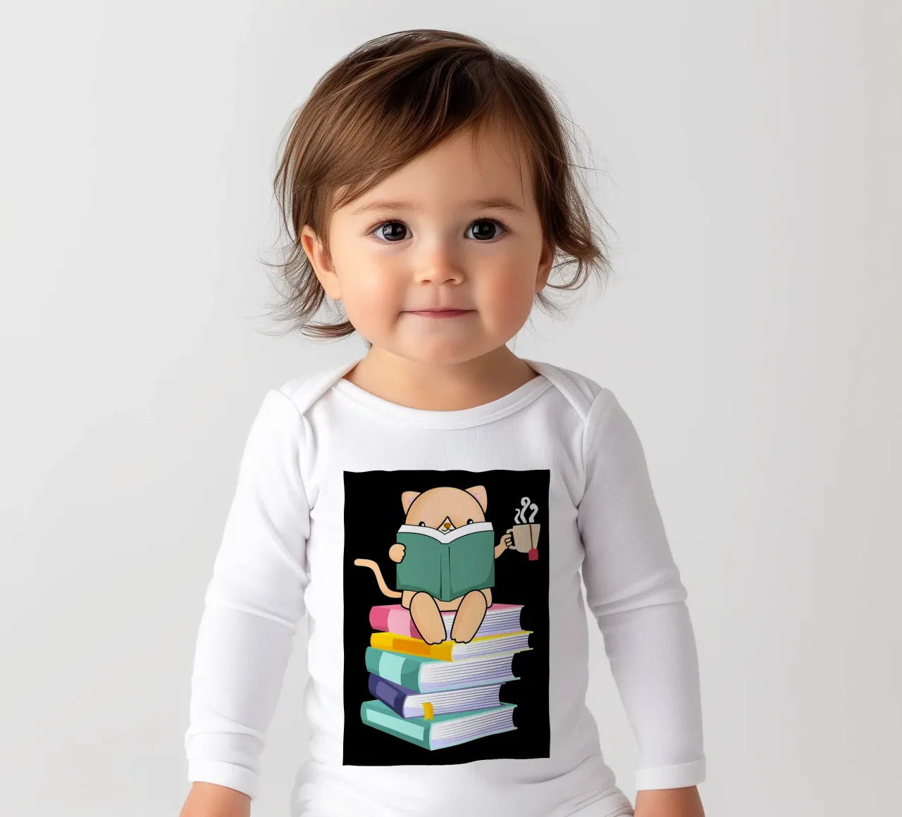 Kitten Tea Cat Owners Kitt long-sleeve baby romper by Aiden Garcia