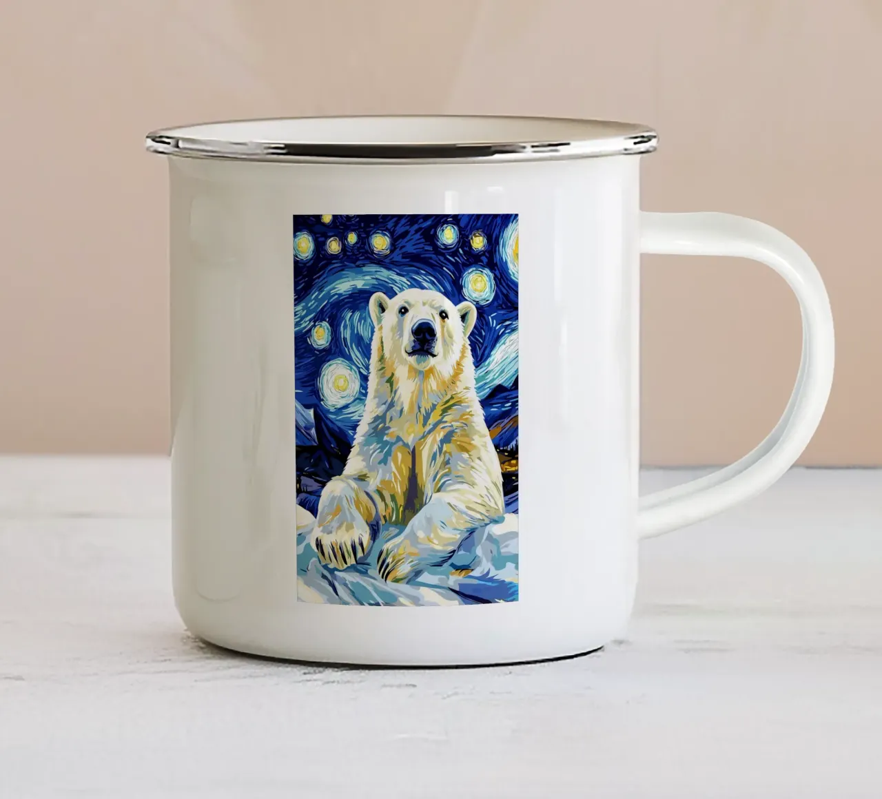 Notte stellata dell'orso polare tazza in smalto da Adrian Patel