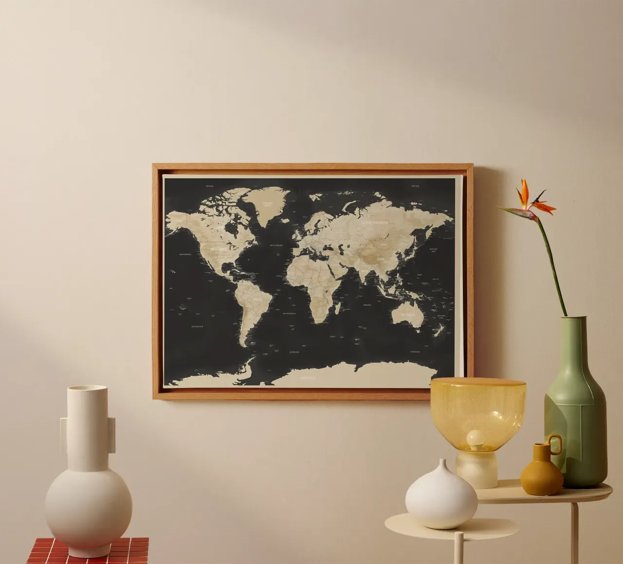 World Map Topographic canvas with Floater frame by Aiden Garcia