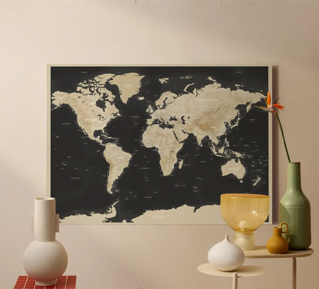 World Map Topographic canvas with Floater frame by Aiden Garcia