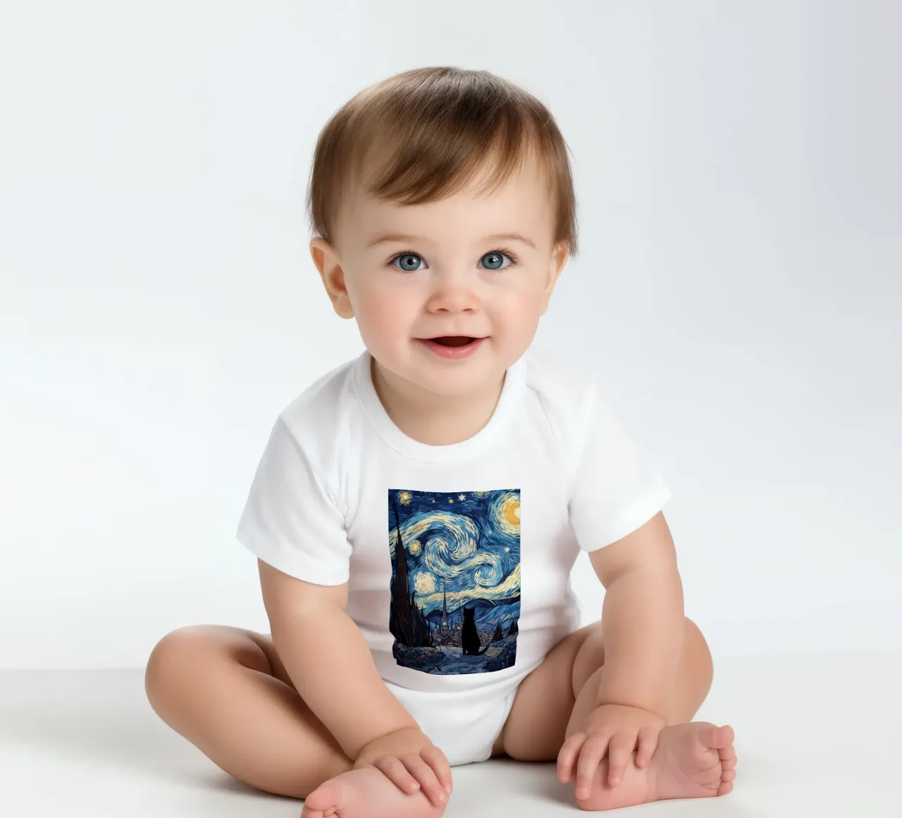 gatto vangogh body neonato maniche corte da Adrian Patel