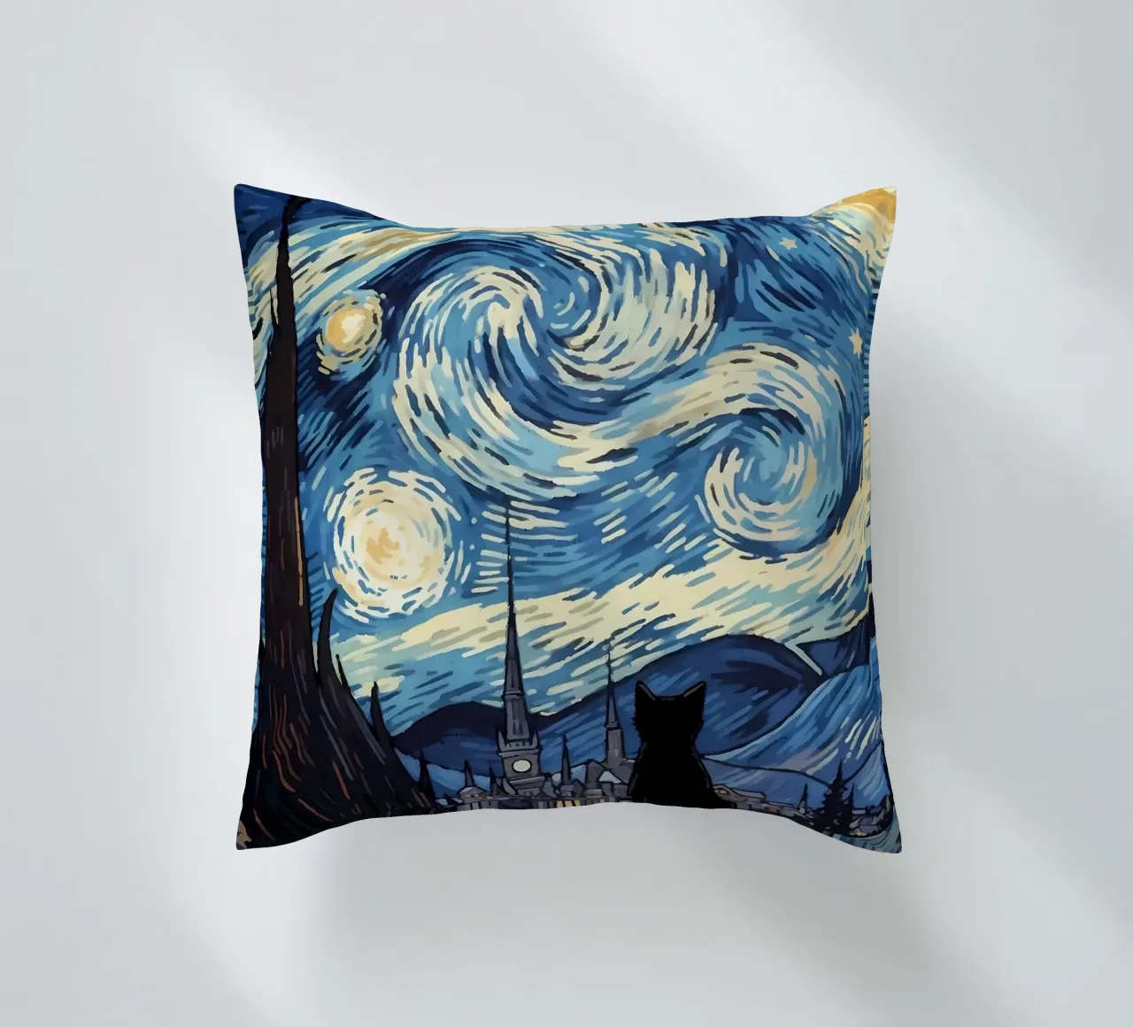 gatto vangogh cuscino da Adrian Patel