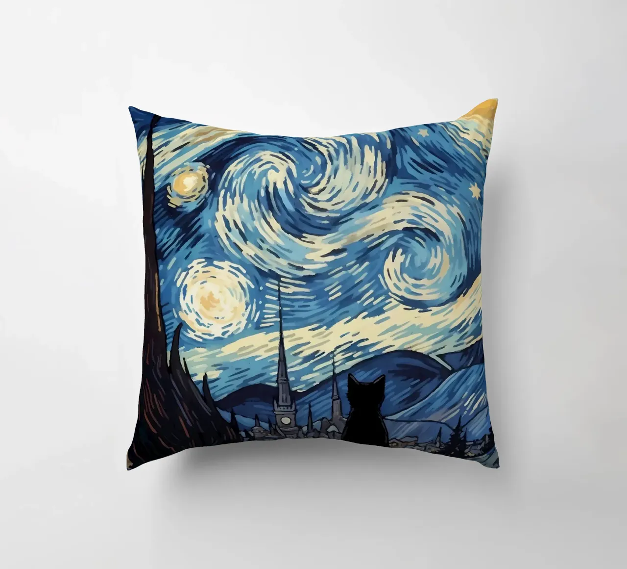 gatto vangogh cuscino da Adrian Patel