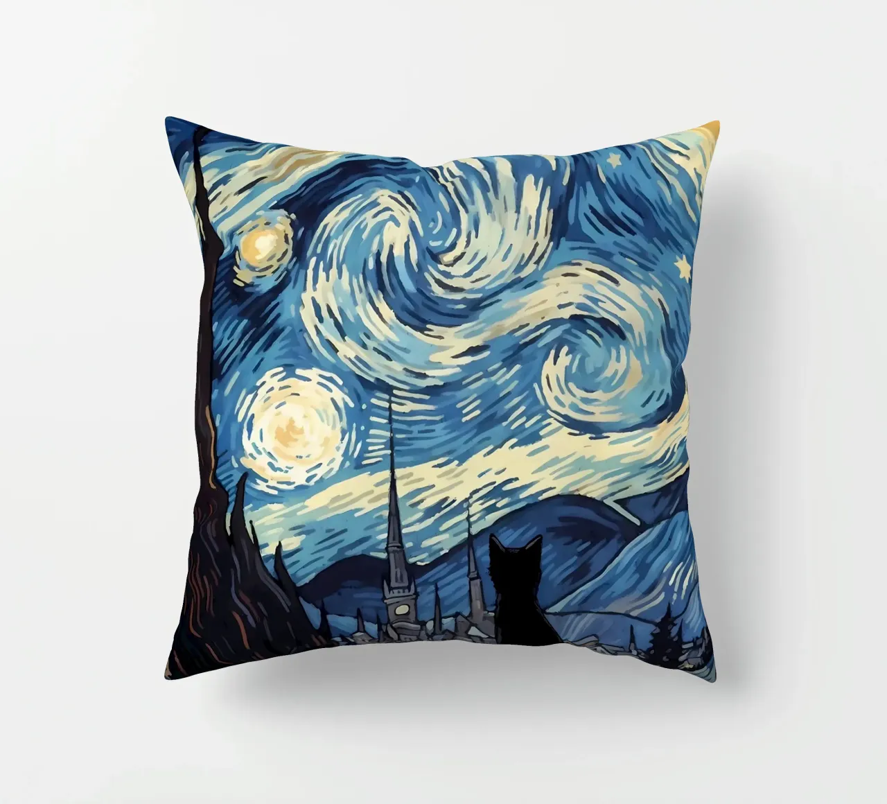 gatto vangogh cuscino da Adrian Patel