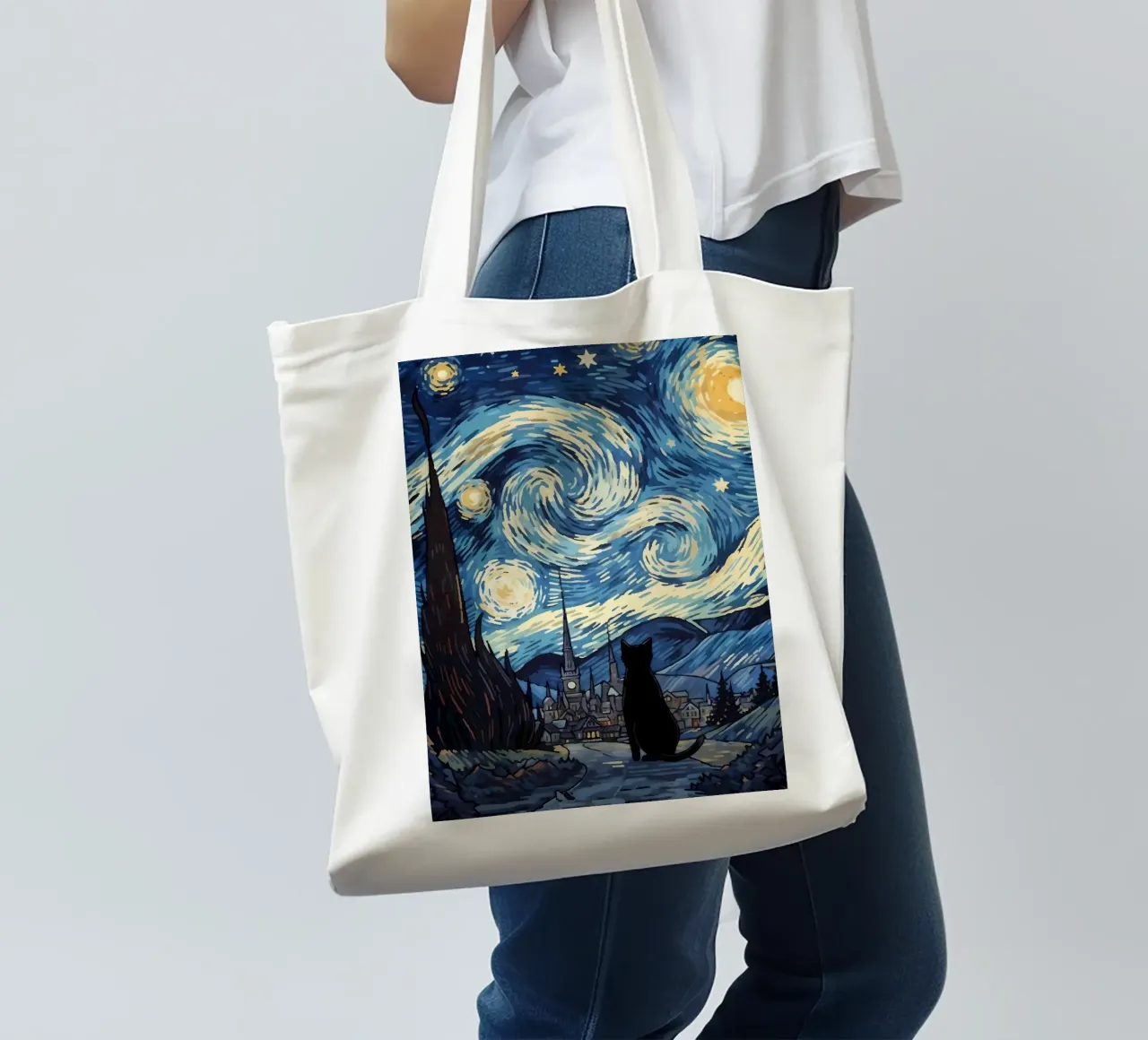 gatto vangogh borsa in juta da Adrian Patel