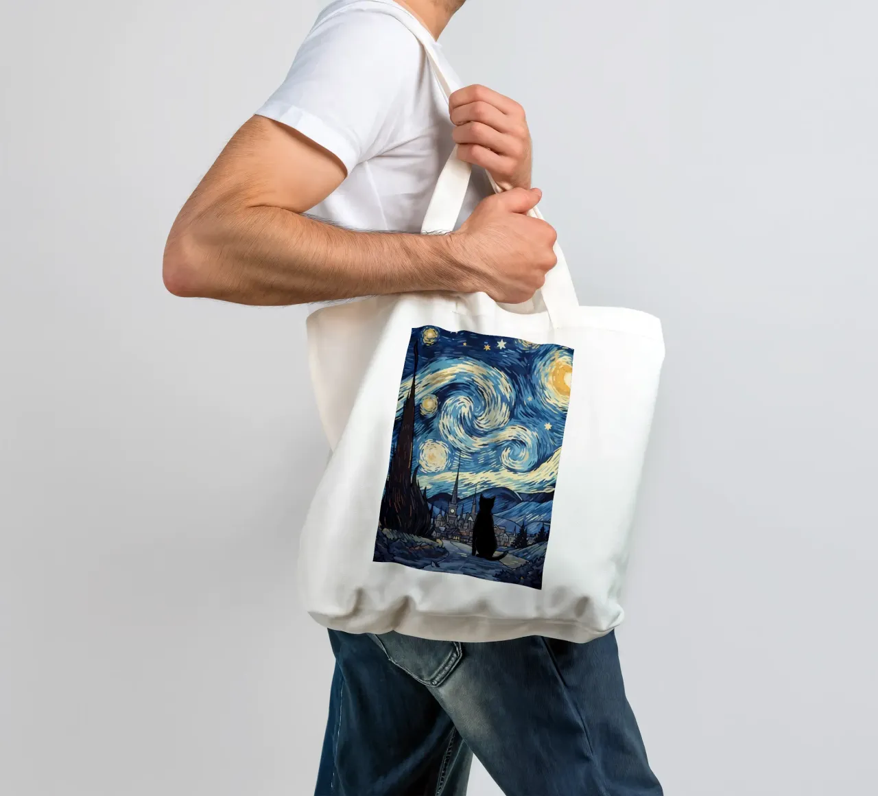 gatto vangogh borsa in juta da Adrian Patel