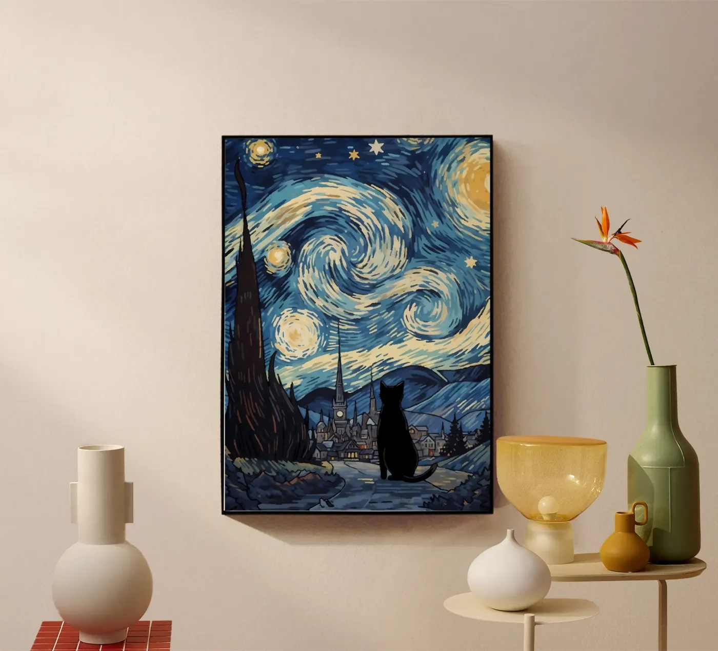 cat vangogh acryl van Adrian Patel