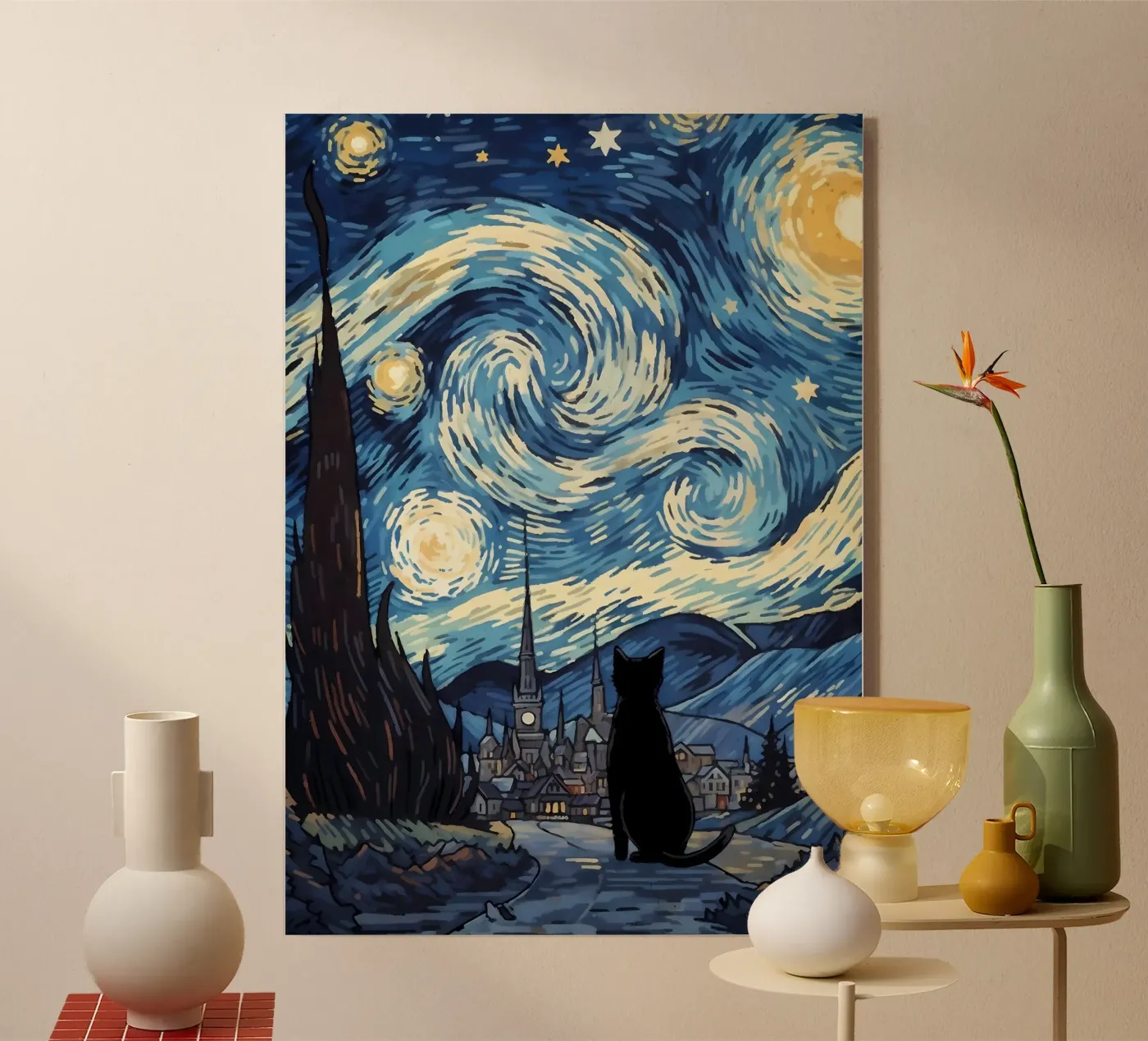 cat vangogh acryl van Adrian Patel