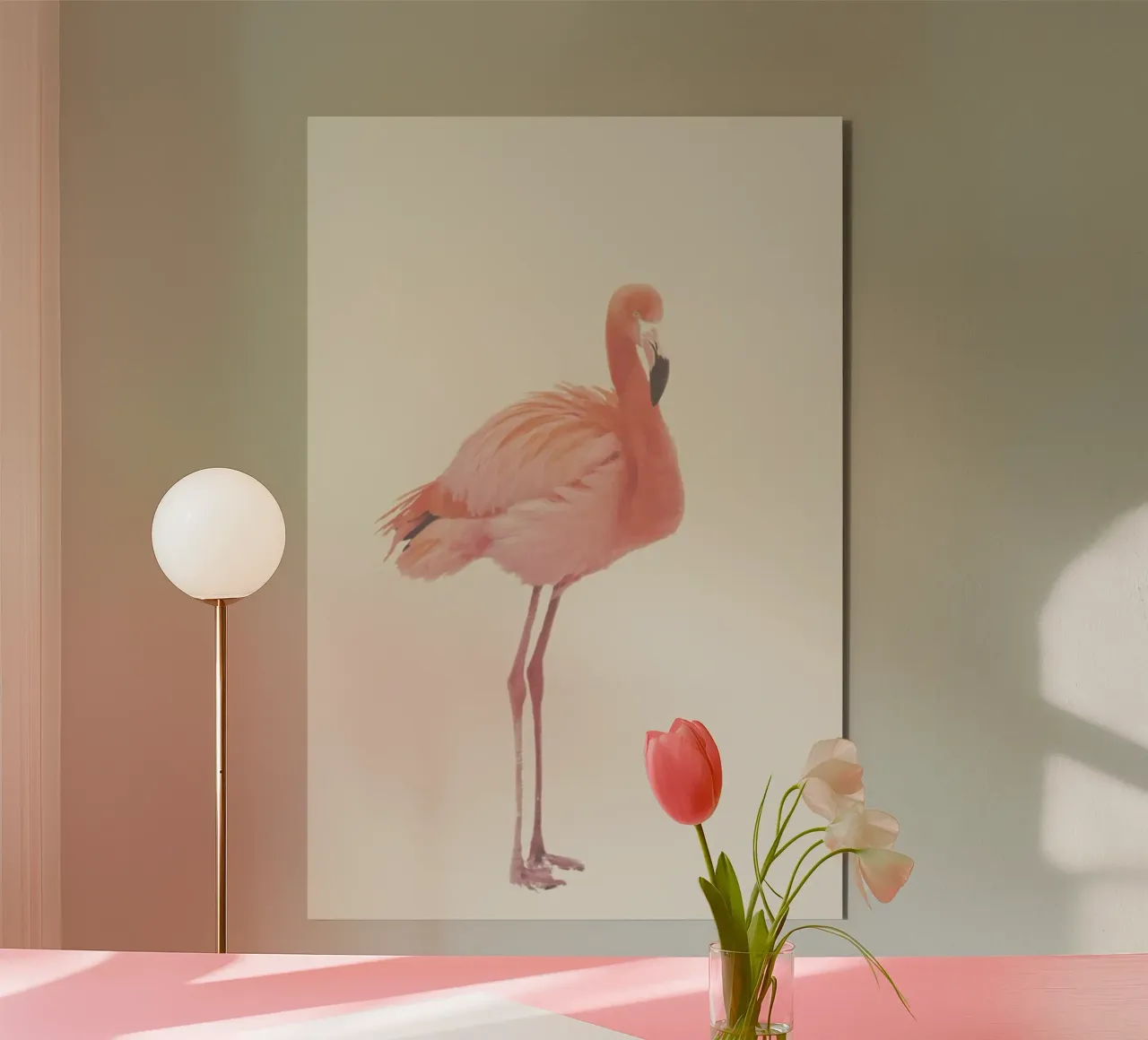 Flamingo in Snow Rose alluminio dibond da Monika Strigel