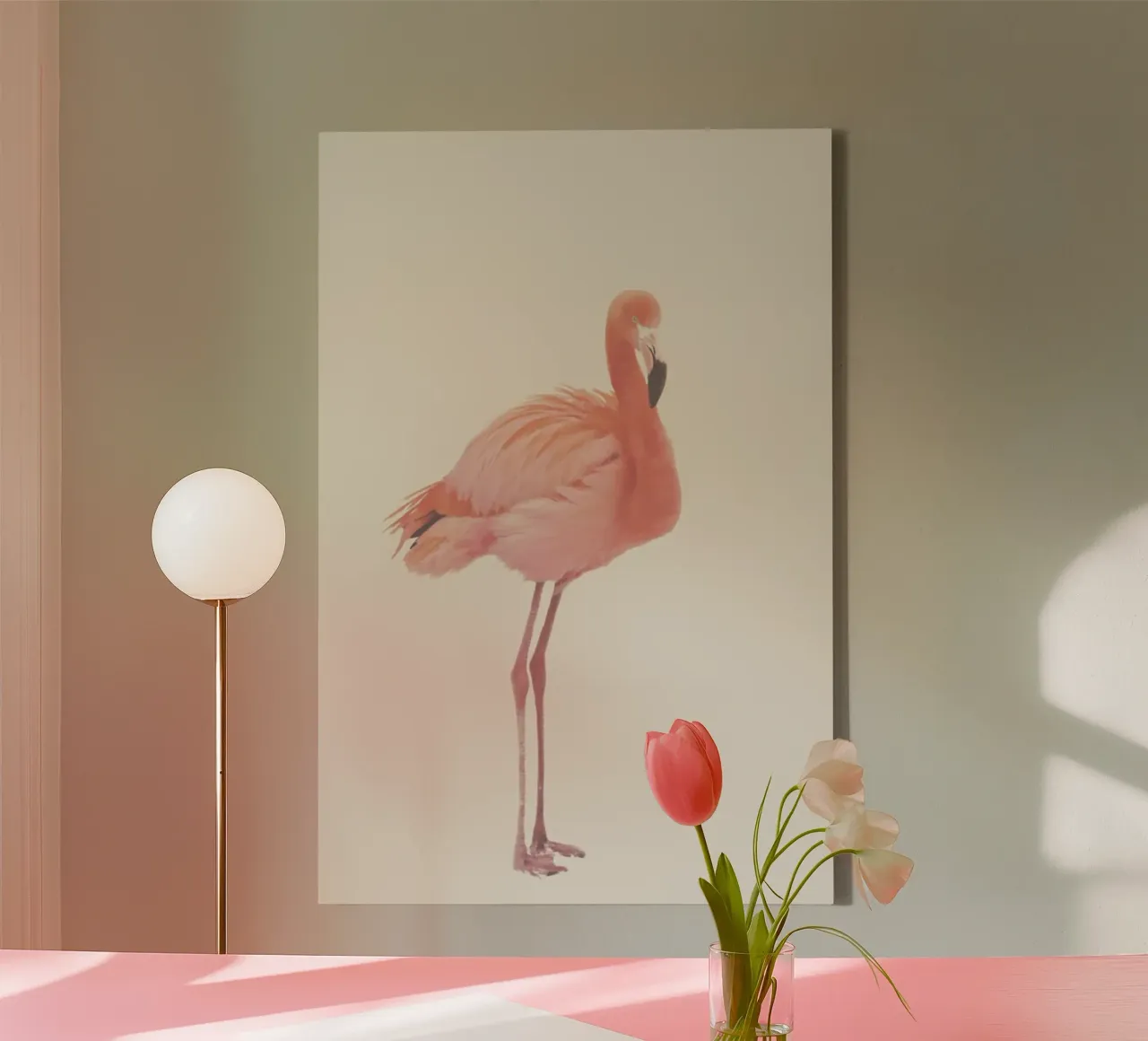Flamingo in Snow Rose tela con Cornice a cassetta da Monika Strigel