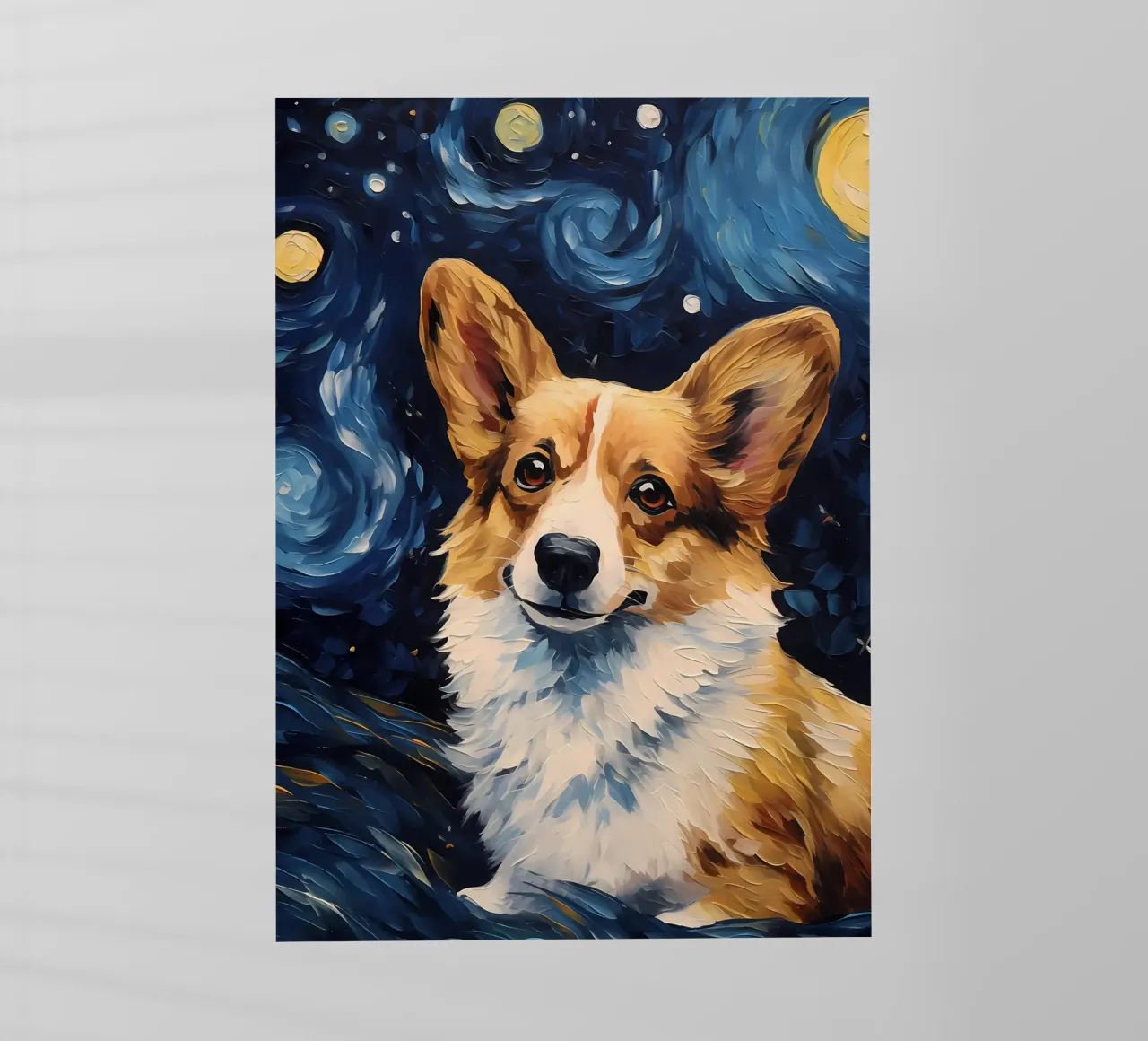 Welsh Corgi Van Gogh backlit folie van Adrian Patel