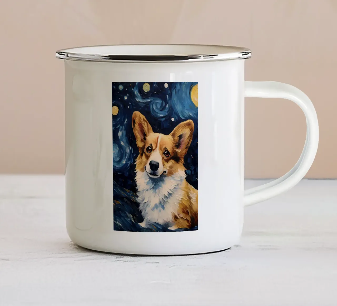 Corgi gallese Van Gogh tazza in smalto da Adrian Patel