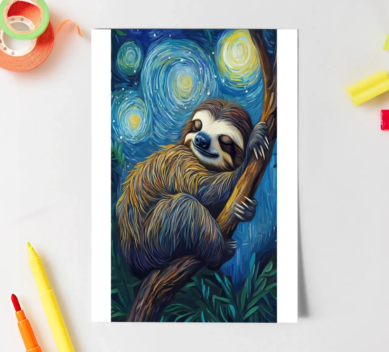 Sloth in Starry Night sticker sheet by Adrian Patel