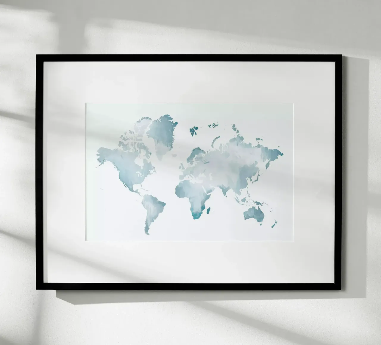 World Map Watercolour poster con telaio in alluminio da The Cartography Collection