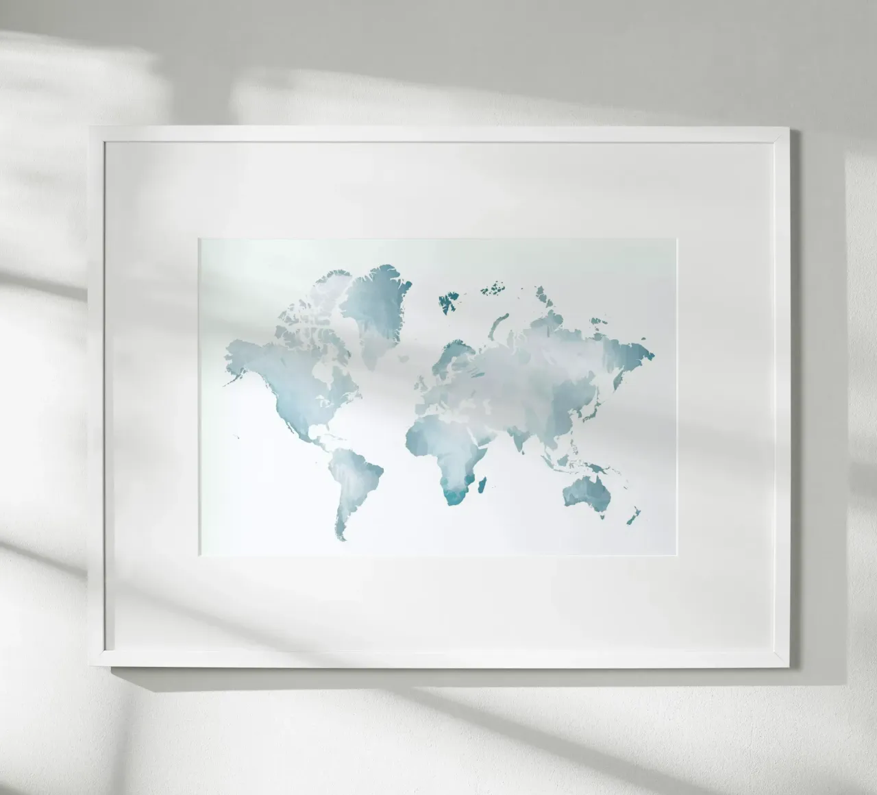 World Map Watercolour poster con telaio in alluminio da The Cartography Collection
