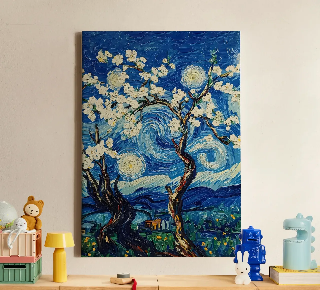 Notte stellata Fiori di mandorlo tela con Cornice a cassetta da Adrian Patel