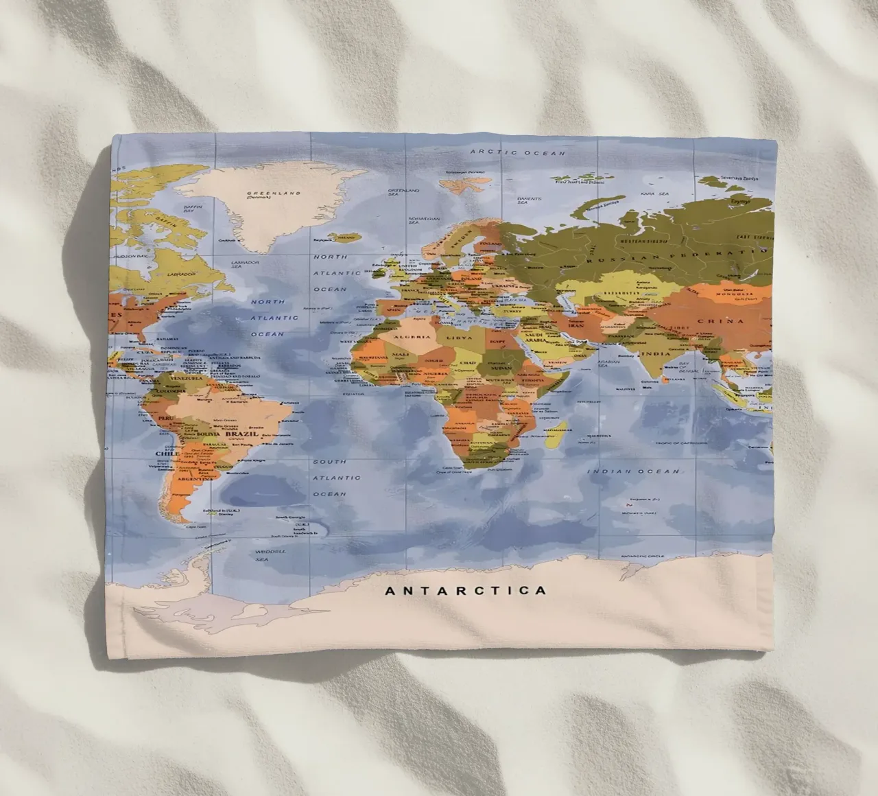 World map beach towel by Aiden Garcia