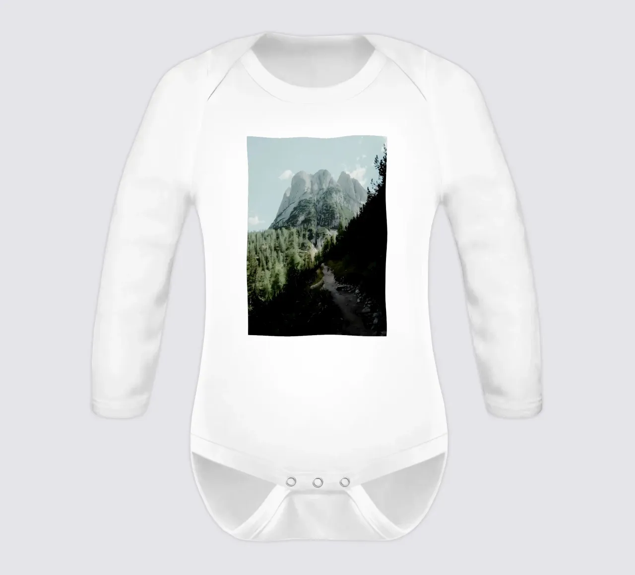 Mountain trail long-sleeve baby romper by Matthew Katz