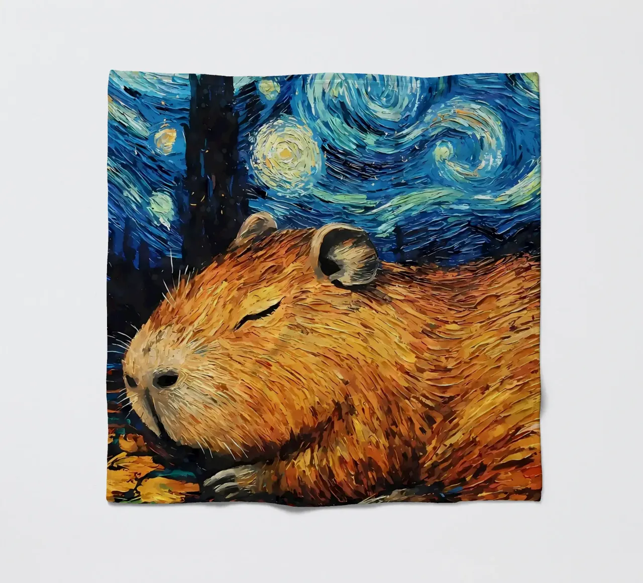 Capibara che dorme nella notte stellata coperta in pile da Adrian Patel
