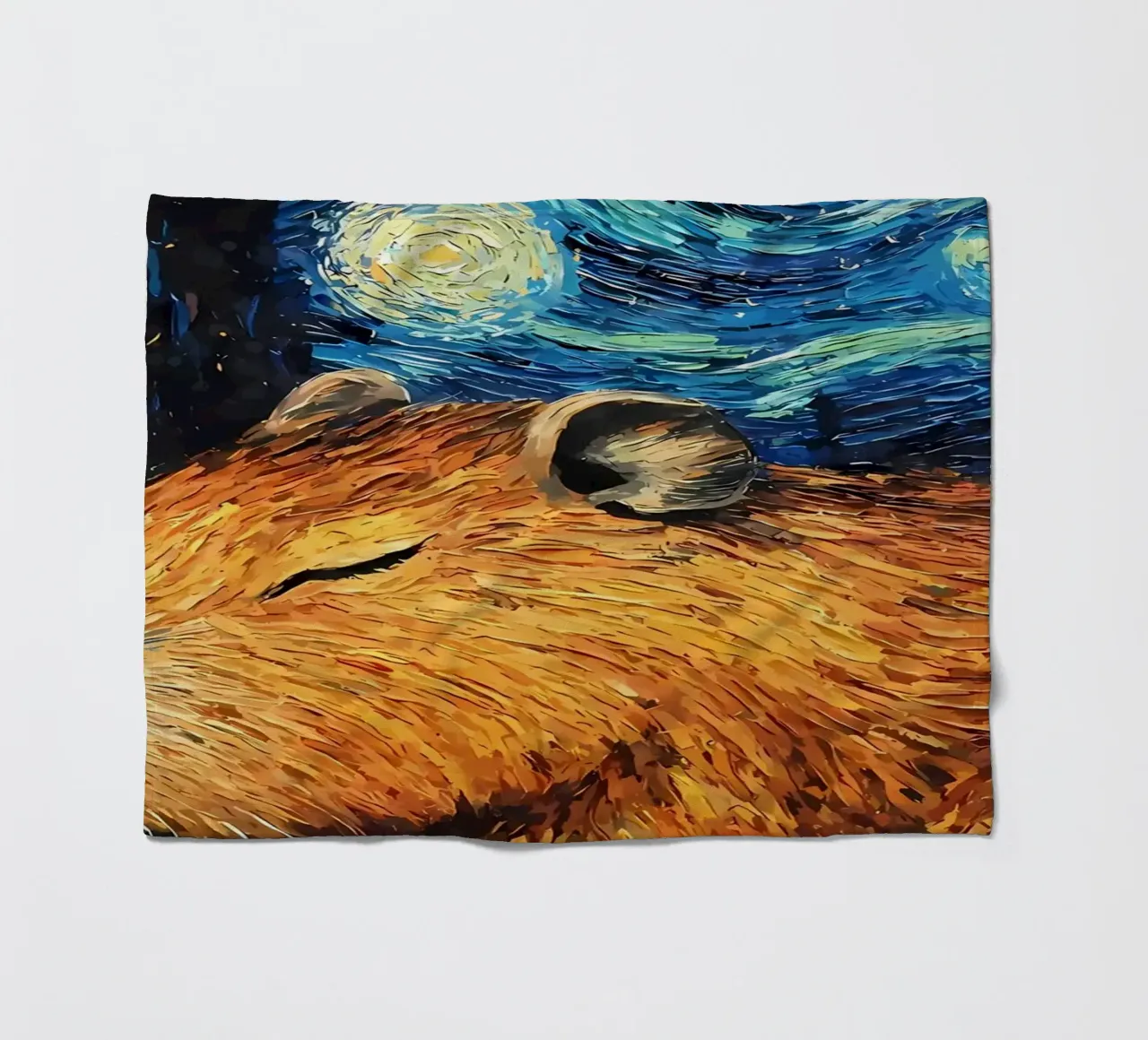 Capibara che dorme nella notte stellata coperta in pile da Adrian Patel