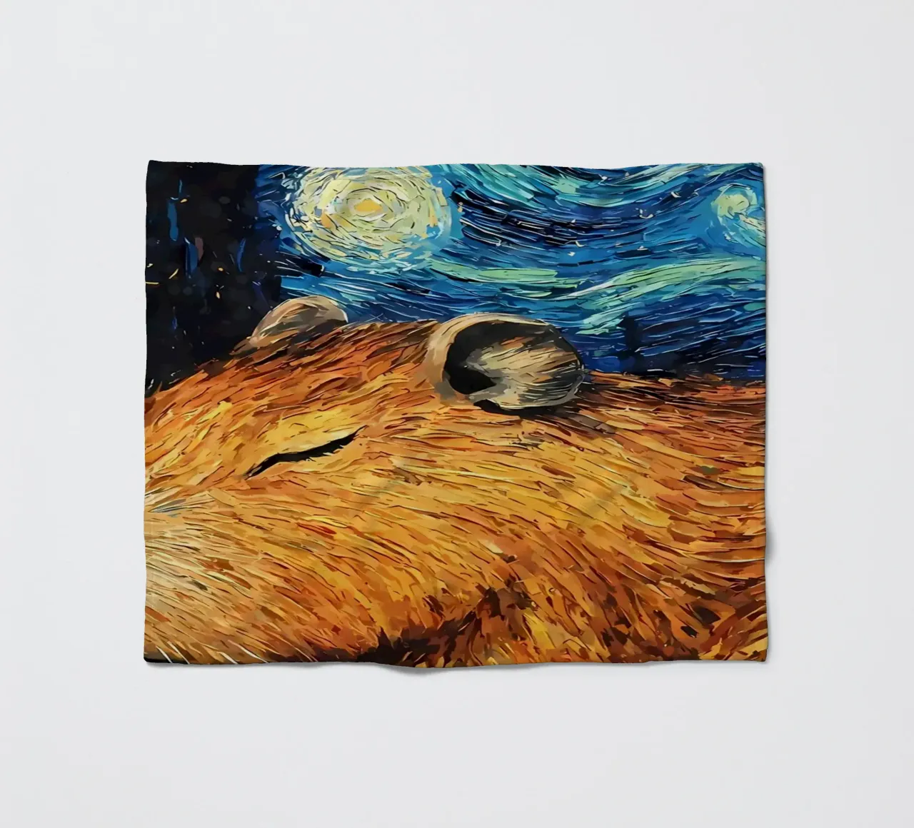 Capibara che dorme nella notte stellata coperta in pile da Adrian Patel