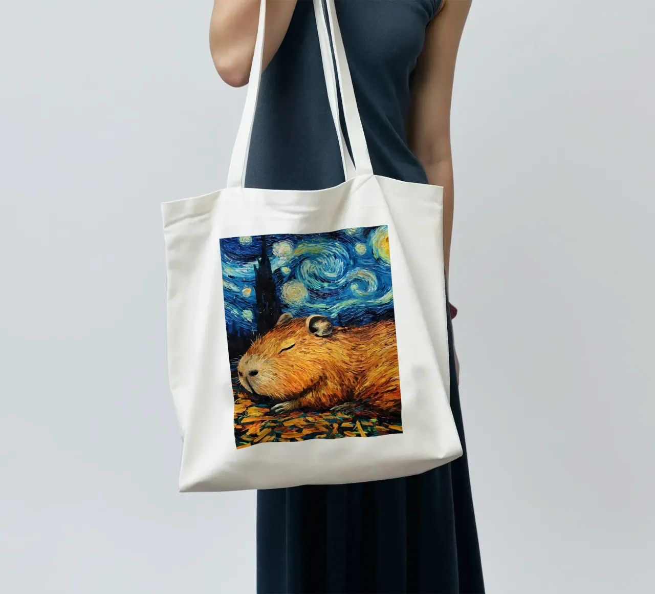 Capibara che dorme nella notte stellata borsa in juta da Adrian Patel