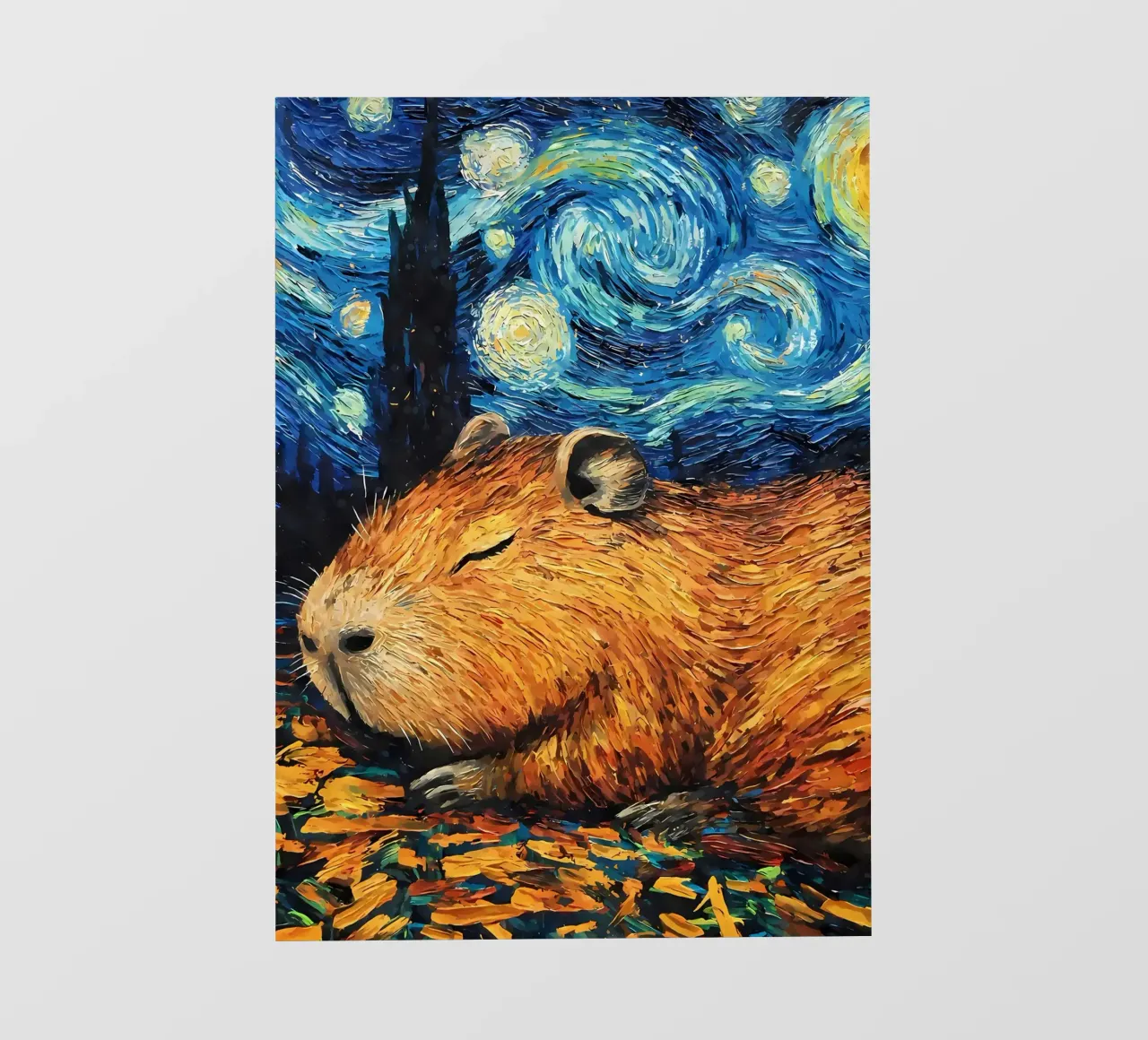 Capibara che dorme nella notte stellata telo in pvc da Adrian Patel