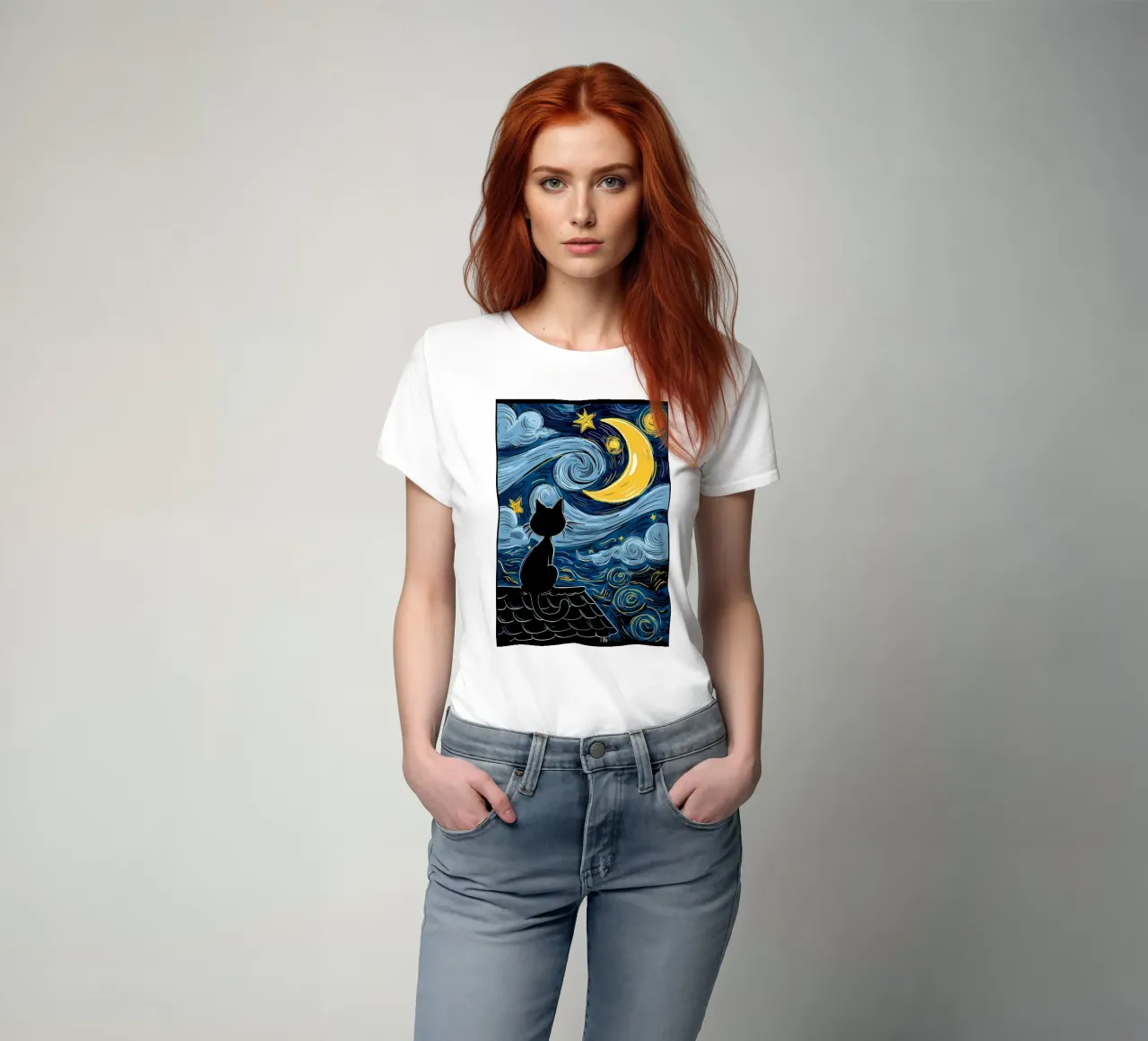Cat Under Starry Night t-shirt by Adrian Patel