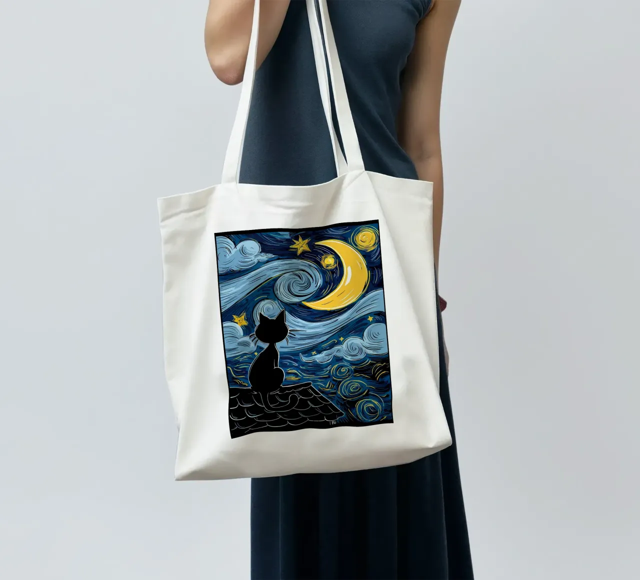 Cat Under Starry Night tote bag by Adrian Patel