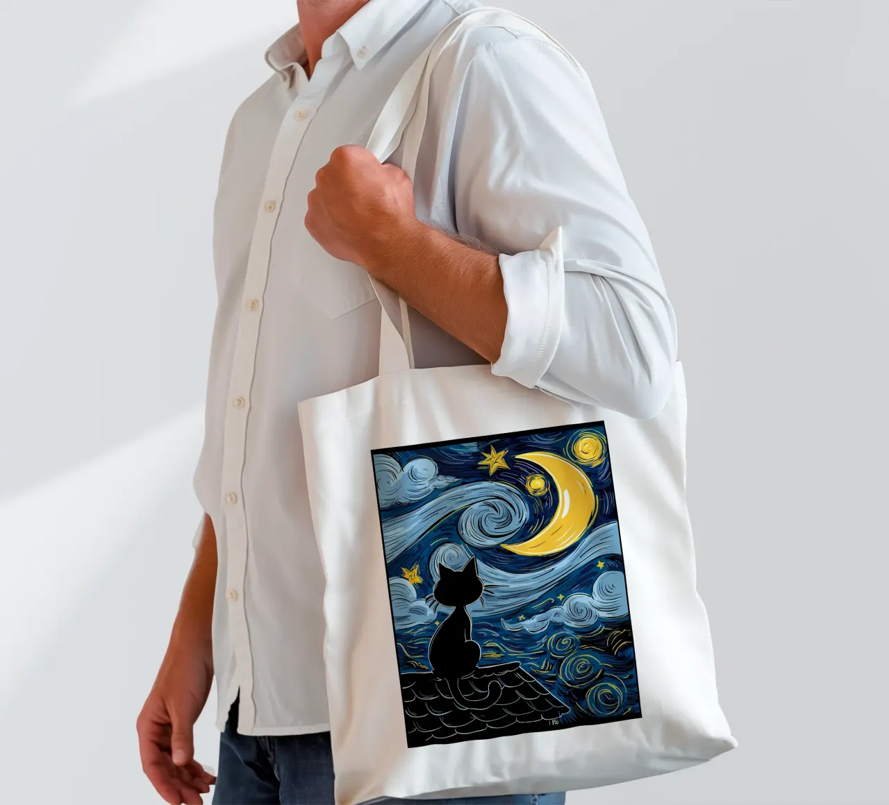 Cat Under Starry Night tote bag by Adrian Patel